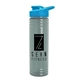 a glacier blue bottle & cyan lid 24 oz slim fit upcycle rpet bottles with drink - thru lid