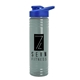 a glacier blue bottle & royal blue lid 24 oz slim fit upcycle rpet bottles with drink - thru lid