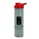 a glacier blue bottle & red lid 24 oz slim fit upcycle rpet bottles with drink - thru lid