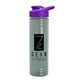 a glacier blue bottle & violet lid 24 oz slim fit upcycle rpet bottles with drink - thru lid