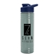 a glacier blue bottle & navy blue lid 24 oz slim fit upcycle rpet bottles with drink - thru lid