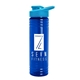 a transparent blue bottle & cyan lid 24 oz slim fit upcycle rpet bottles with drink - thru lid