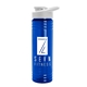 a transparent blue bottle & white lid 24 oz slim fit upcycle rpet bottles with drink - thru lid