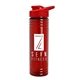 a transparent red bottle & red lid 24 oz slim fit upcycle rpet bottles with drink - thru lid