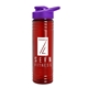a transparent red bottle & violet lid 24 oz slim fit upcycle rpet bottles with drink - thru lid