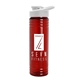 a transparent red bottle & white lid 24 oz slim fit upcycle rpet bottles with drink - thru lid