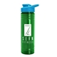 a transparent green bottle & cyan lid 24 oz slim fit upcycle rpet bottles with drink - thru lid