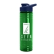 a transparent green bottle & navy blue lid 24 oz slim fit upcycle rpet bottles with drink - thru lid