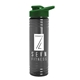 a transparent smoke bottle & green lid 24 oz slim fit upcycle rpet bottles with drink - thru lid