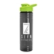 a transparent smoke bottle & lime green lid 24 oz slim fit upcycle rpet bottles with drink - thru lid
