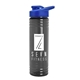 a transparent smoke bottle & royal blue lid 24 oz slim fit upcycle rpet bottles with drink - thru lid