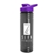 a transparent smoke bottle & violet lid 24 oz slim fit upcycle rpet bottles with drink - thru lid