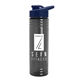 a transparent smoke bottle & navy blue lid 24 oz slim fit upcycle rpet bottles with drink - thru lid