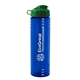 a transparent blue bottle & green lid 24 oz slim fit upcycle rpet bottle with flip lid