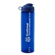 a transparent blue bottle & reflex blue lid 24 oz slim fit upcycle rpet bottle with flip lid