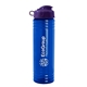a transparent blue bottle & violet lid 24 oz slim fit upcycle rpet bottle with flip lid