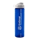 a transparent blue bottle & white lid 24 oz slim fit upcycle rpet bottle with flip lid
