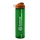 a transparent green bottle & orange lid 24 oz slim fit upcycle rpet bottle with flip lid