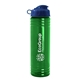 a transparent green bottle & reflex blue lid 24 oz slim fit upcycle rpet bottle with flip lid