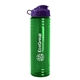 a transparent green bottle & violet lid 24 oz slim fit upcycle rpet bottle with flip lid