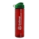 a transparent red bottle & green lid 24 oz slim fit upcycle rpet bottle with flip lid