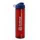 a transparent red bottle & reflex blue lid 24 oz slim fit upcycle rpet bottle with flip lid