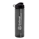 aerial view a transparent smoke bottle & black lid 24 oz slim fit upcycle rpet bottle with flip lid, image 1 of 2
