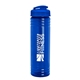 a transparent blue bottle & translucent blue lid 24 oz slim fit upcycle rpet bottle with flip lid