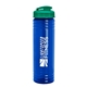 a transparent blue bottle & translucent teal lid 24 oz slim fit upcycle rpet bottle with flip lid