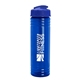 a transparent blue bottle & royal blue lid 24 oz slim fit upcycle rpet bottle with flip lid