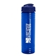a transparent blue bottle & navy blue lid 24 oz slim fit upcycle rpet bottle with flip lid