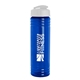 a transparent blue bottle & white lid 24 oz slim fit upcycle rpet bottle with flip lid