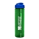 a transparent green bottle & translucent blue lid 24 oz slim fit upcycle rpet bottle with flip lid