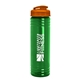 a transparent green bottle & translucent orange lid 24 oz slim fit upcycle rpet bottle with flip lid