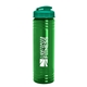 a transparent green bottle & translucent teal lid 24 oz slim fit upcycle rpet bottle with flip lid