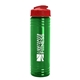 a transparent green bottle & red lid 24 oz slim fit upcycle rpet bottle with flip lid