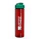 a transparent red bottle & translucent teal lid 24 oz slim fit upcycle rpet bottle with flip lid