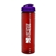 a transparent red bottle & translucent violet lid 24 oz slim fit upcycle rpet bottle with flip lid