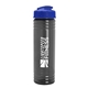 a transparent smoke bottle & royal blue lid 24 oz slim fit upcycle rpet bottle with flip lid