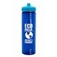 a transparent blue bottle & cyan lid 24 oz slim fit upcycle rpet bottle with push - pull lid