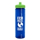 a transparent blue bottle & lime lid 24 oz slim fit upcycle rpet bottle with push - pull lid