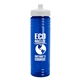 a transparent blue bottle & white lid 24 oz slim fit upcycle rpet bottle with push - pull lid