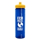 a transparent blue bottle & yellow lid 24 oz slim fit upcycle rpet bottle with push - pull lid