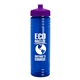 a transparent blue bottle & violet lid 24 oz slim fit upcycle rpet bottle with push - pull lid