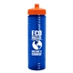 a transparent blue bottle & orange lid 24 oz slim fit upcycle rpet bottle with push - pull lid