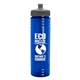 a transparent blue bottle & gray lid 24 oz slim fit upcycle rpet bottle with push - pull lid