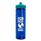 a transparent blue bottle & teal lid 24 oz slim fit upcycle rpet bottle with push - pull lid