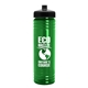 aerial view a transparent green bottle & black lid 24 oz slim fit upcycle rpet bottle with push - pull lid, image 1 of 2