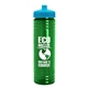 a transparent green bottle & cyan lid 24 oz slim fit upcycle rpet bottle with push - pull lid