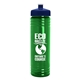a transparent green bottle & navy blue lid 24 oz slim fit upcycle rpet bottle with push - pull lid